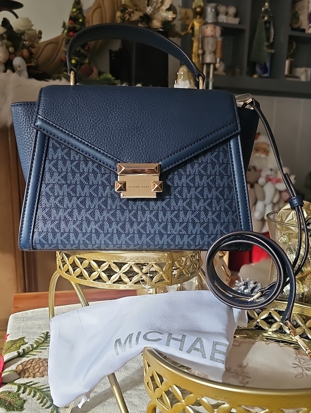 Michael Kors Navy Logo Top-Handle Satchel